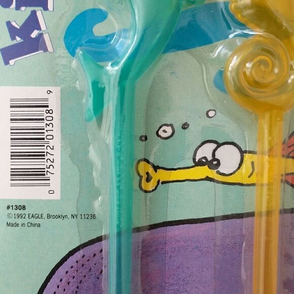 NOS Kidsware Seastraws Dolphin Seahorse Vintage 1992 Reusable Yellow Green - Picture 4 of 11